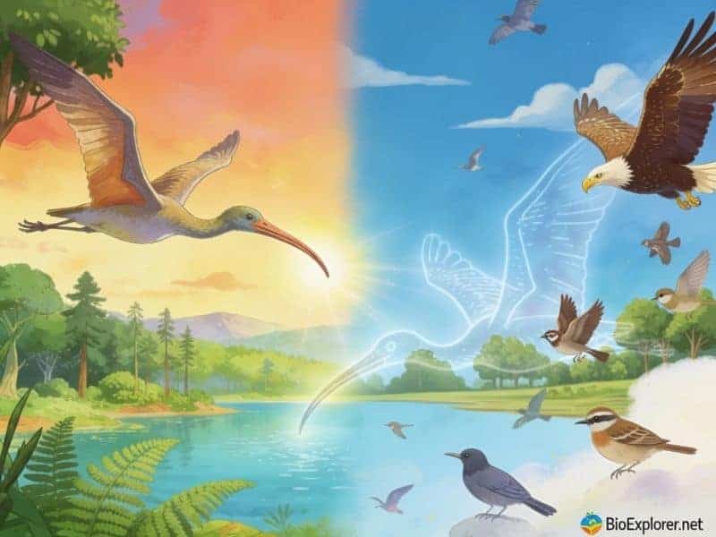 Conceptual illustration showing the importance of Aenigmatorhynchus rarus in understanding extinct bird evolution.