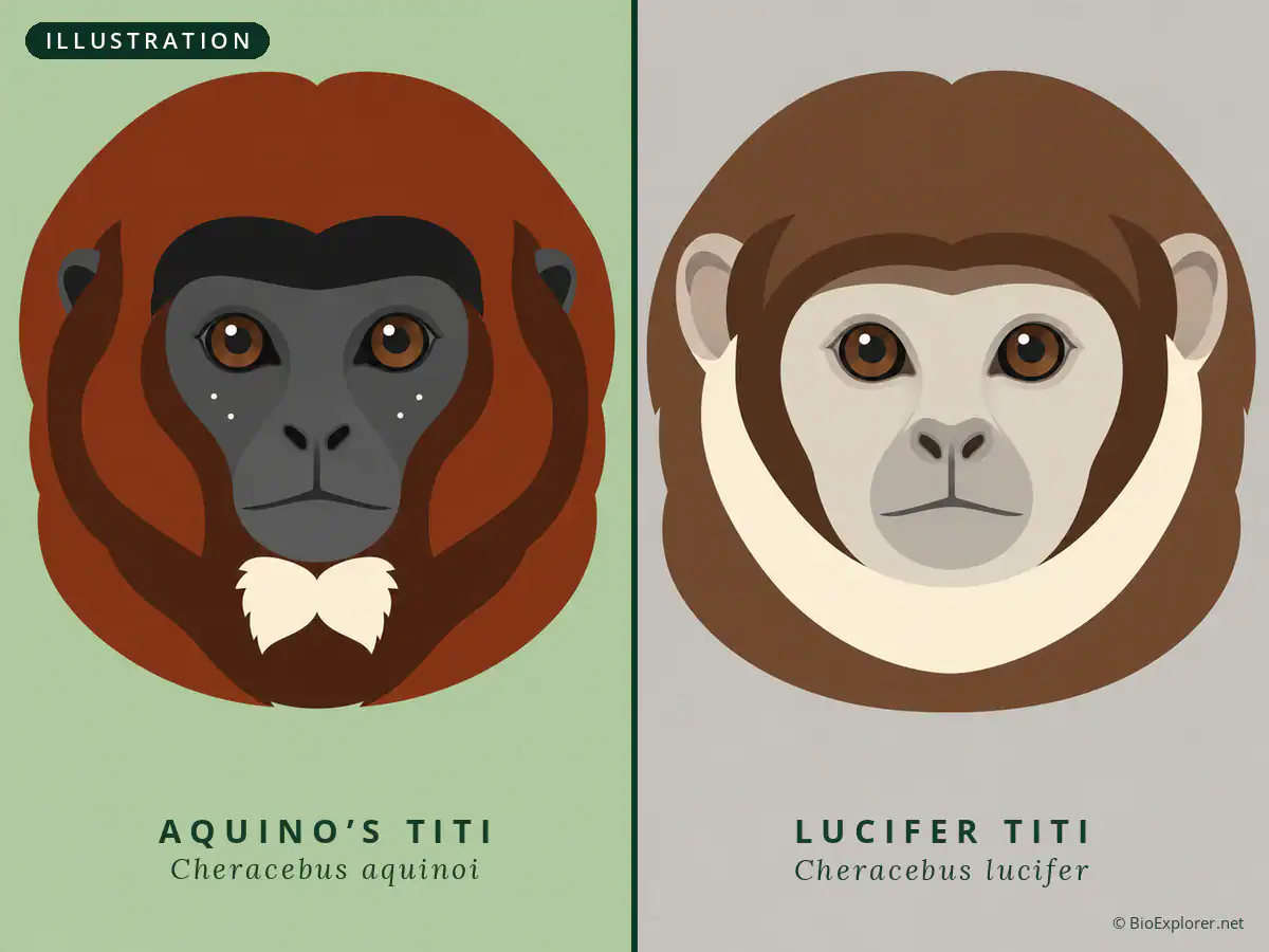 Aquino's Titi Compared With Lucifer Titi Illustration comparing the head of Aquino's titi with the head of the Lucifer titi
