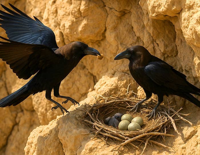 Brown-necked Raven Breeding Behavior