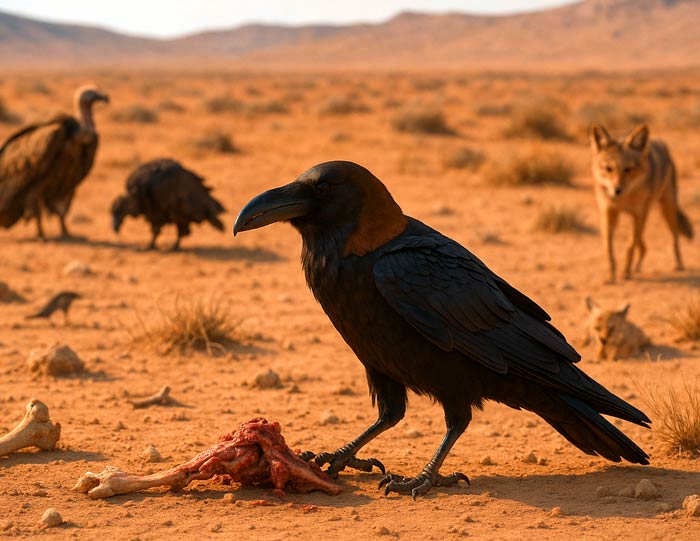 Brown-necked Raven Interactions with Other Wildlife