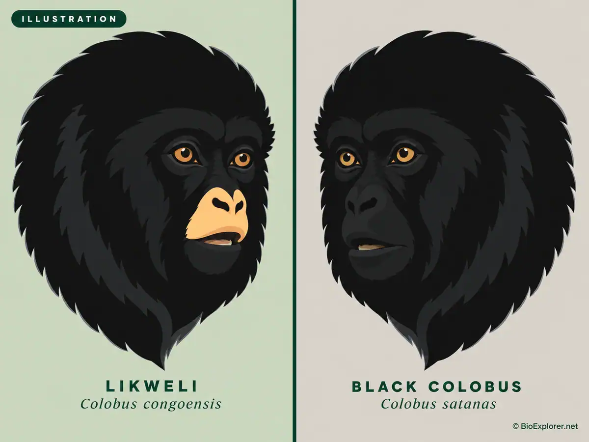 Likweli Compared With Black Colobus Vector illustration comparing the head of a Likweli with the head of a black colobus