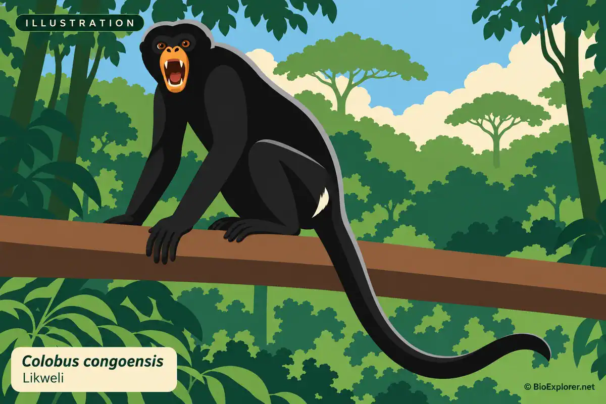 Likweli Vector illustration of a Likweli showing its black coat and the orange-cream patch around its mouth