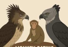 Monkey eating eagles collage image