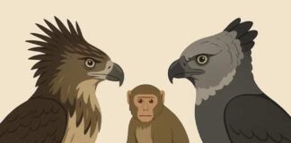 Monkey eating eagles collage image