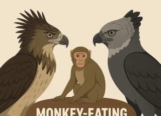Monkey eating eagles collage image