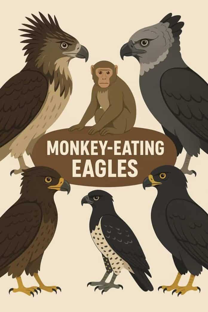 Monkey eating eagles collage image Monkey eating eagles collage image