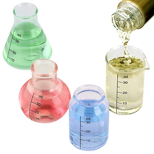 Chemistry Shot Glasses - Set of 4 Science Beaker Shots For The Nerd in Your Life - Work Overtime in the Home Laboratory - Chemistry Gifts Backed by Science