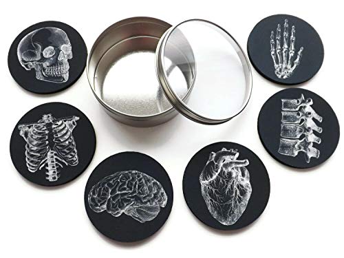 Anatomy Goth Gift Set of 4 or 6 Drink Coasters Skull Anatomical Heart Male Nurse Practitioner Doctor Physician Assistant