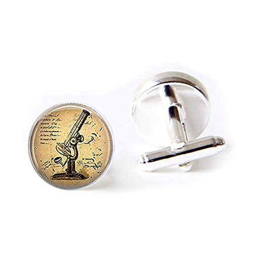 JEANCZ Jewelry Stainless Cufflinks Science Jewelry Microscope Biology Theory Scientist GeekClassic Tuxedo Shirt Cufflinks with Elegant Storage Display Box