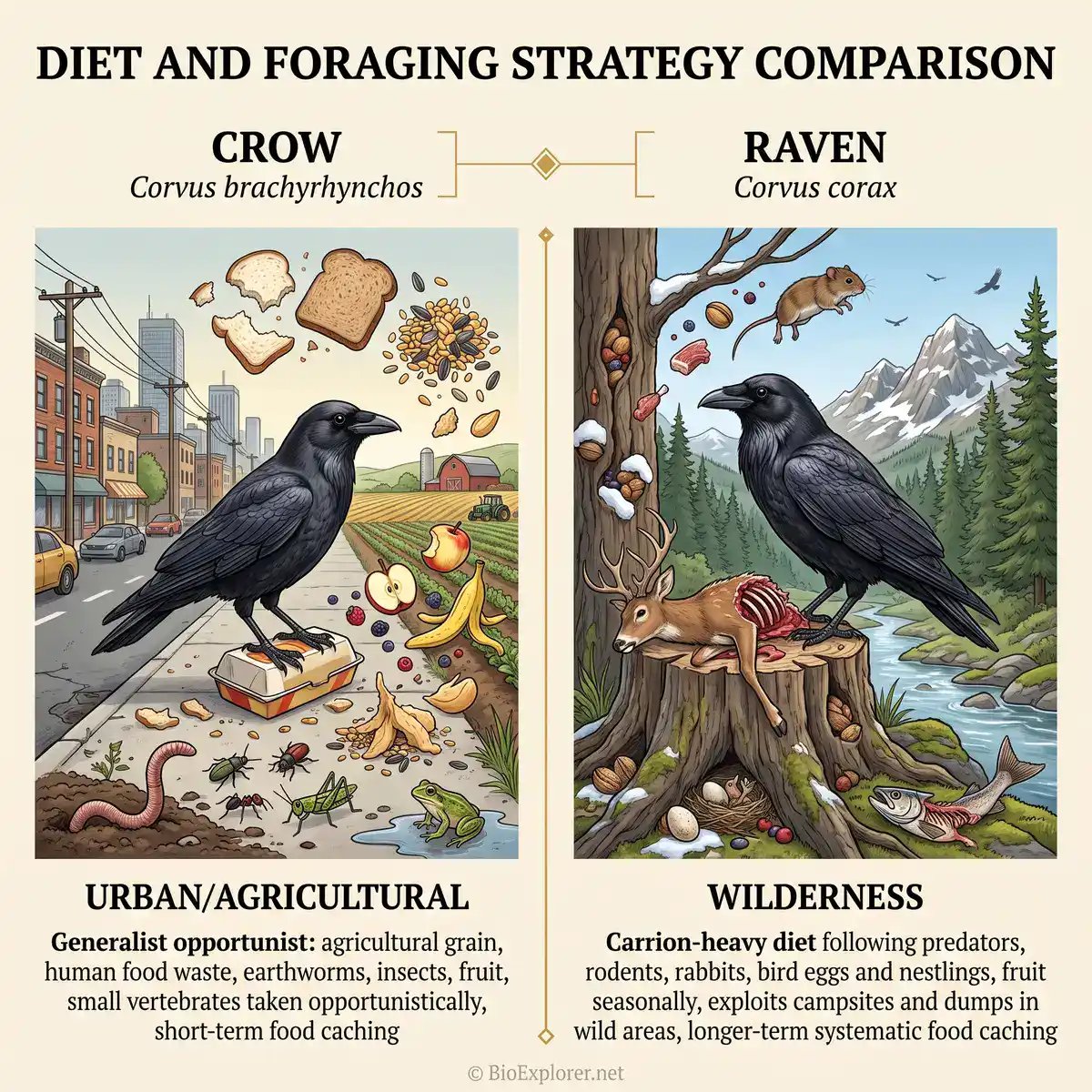 Raven vs Crow Diet Differences
