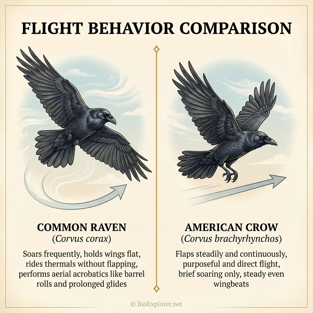 Raven and Crow Flight Behavior Differences