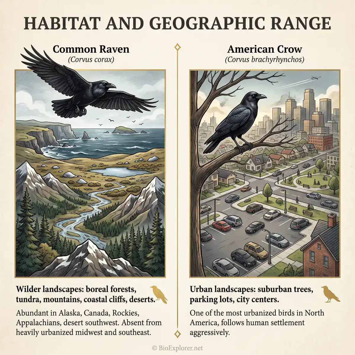 Raven vs crow habitat comparison