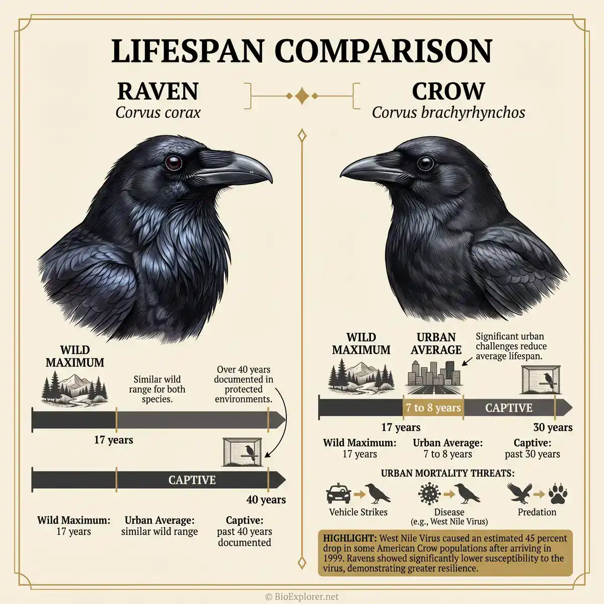 Raven and Crow Lifespan Comparison