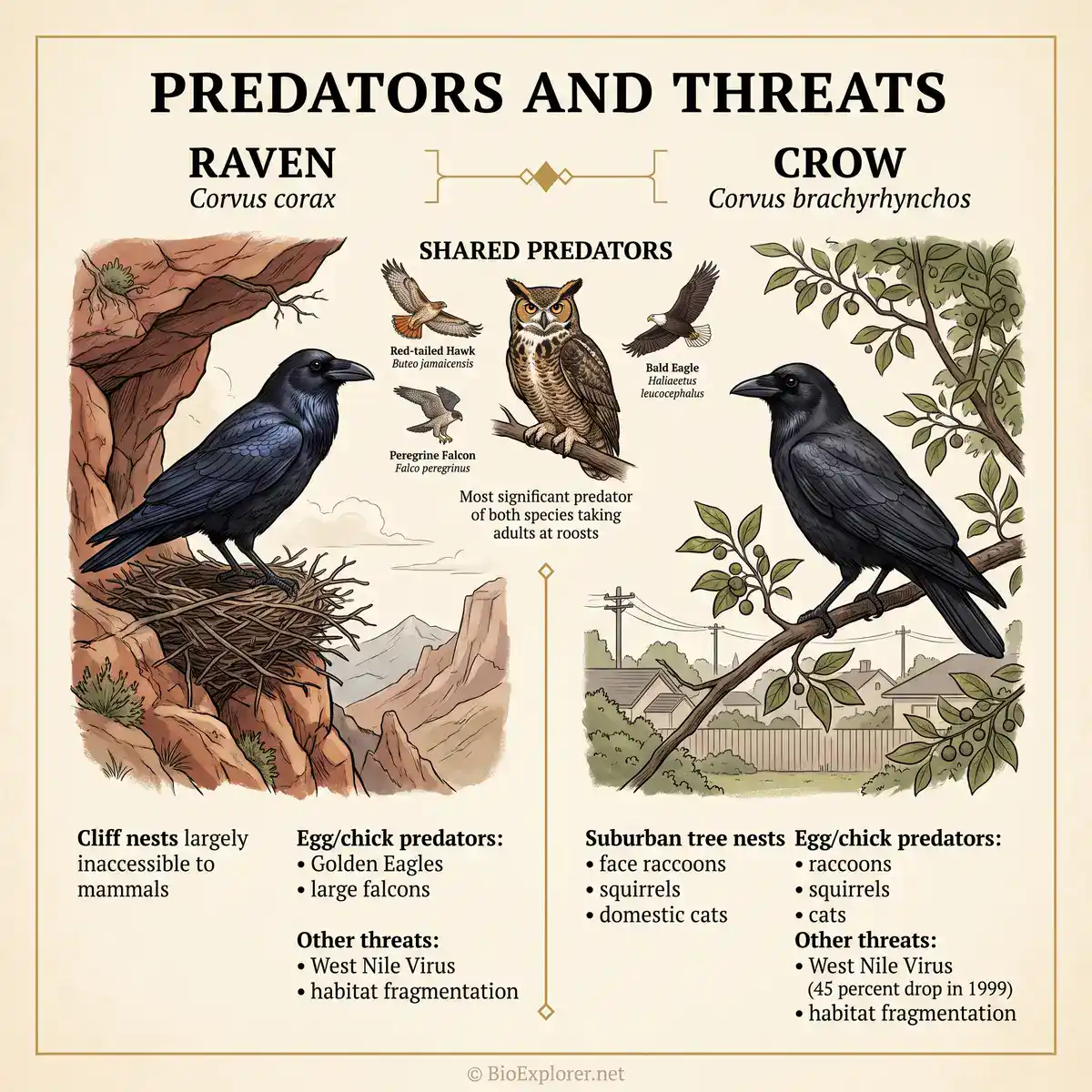 Raven and Crow Predator and Threat comparison