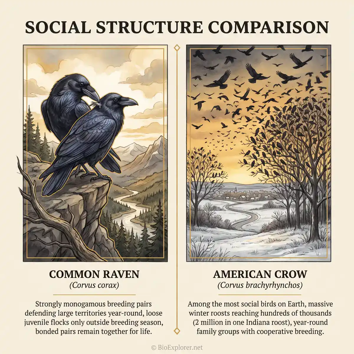 Raven vs Crow Social Structure Differences