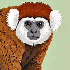 Illustrated face of a Rio Beni titi with white face fur, a thin black brow fringe and white ear tufts Illustrated face of a Rio Beni titi with white face fur, a thin black brow fringe and white ear tufts