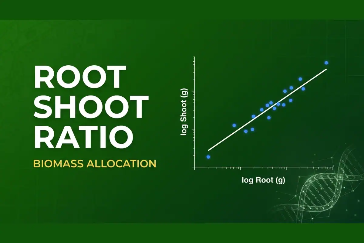 Root:Shoot Ratio Calculator: single-sample, allometric regression, and two-sample comparison modes for plant biomass allocation.